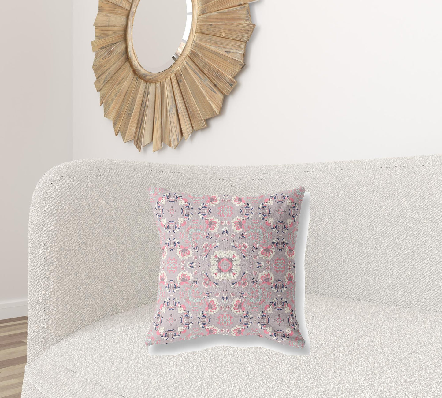 20" X 20" Muted Pink Floral Blown Seam Suede Throw Pillow FurniFindUSA