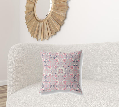 20" X 20" Muted Pink Floral Blown Seam Suede Throw Pillow FurniFindUSA