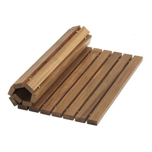 20" Brown Teak Wood Rolling Square Bath Mat HomeRoots