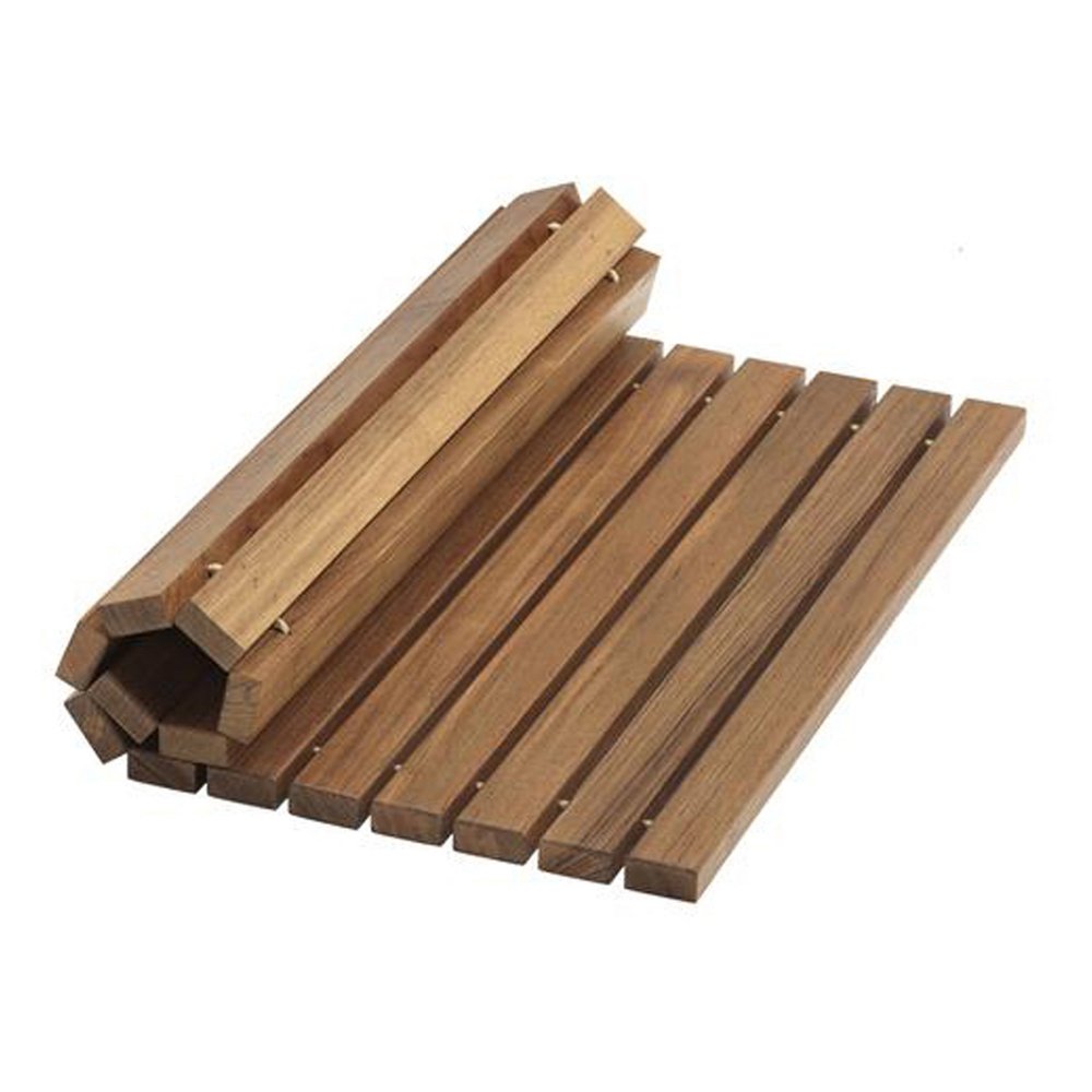 20" Brown Teak Wood Rolling Square Bath Mat HomeRoots