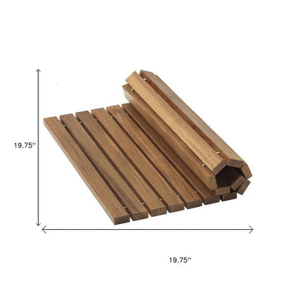 20" Brown Teak Wood Rolling Square Bath Mat HomeRoots