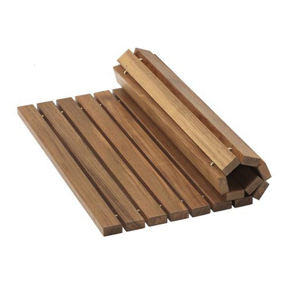 20" Brown Teak Wood Rolling Square Bath Mat HomeRoots