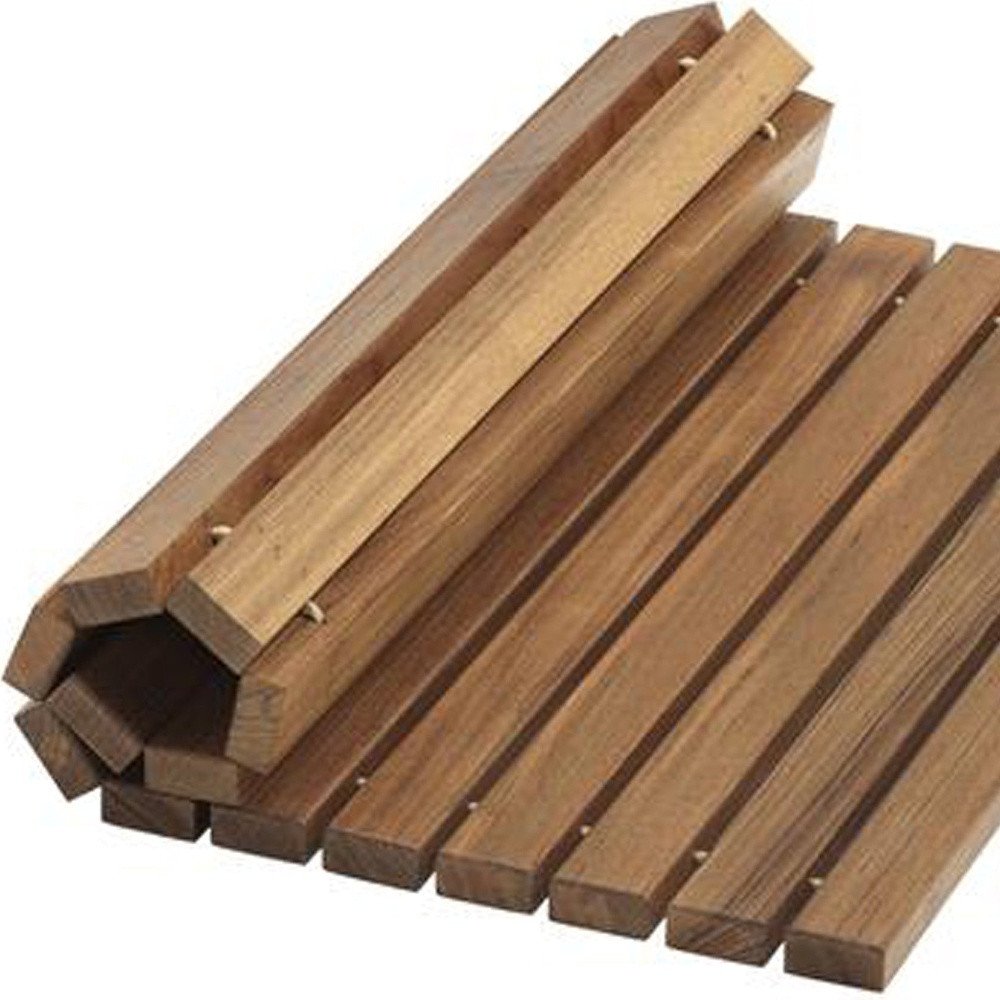 20" Brown Teak Wood Rolling Square Bath Mat HomeRoots