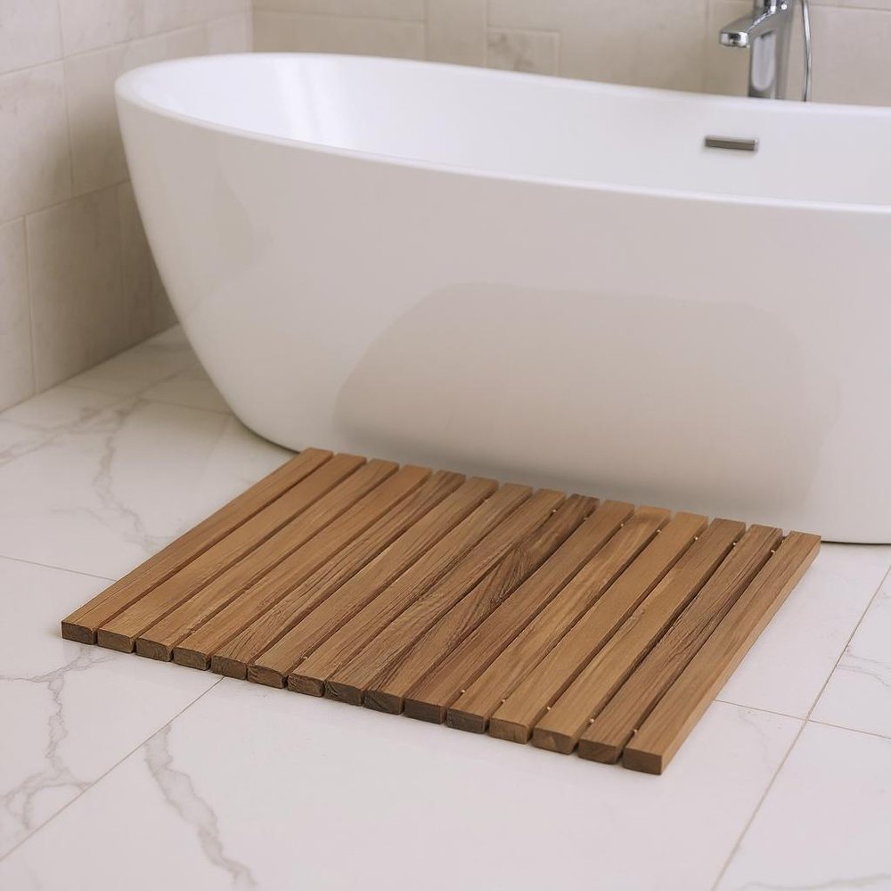 20" Brown Teak Wood Rolling Square Bath Mat HomeRoots