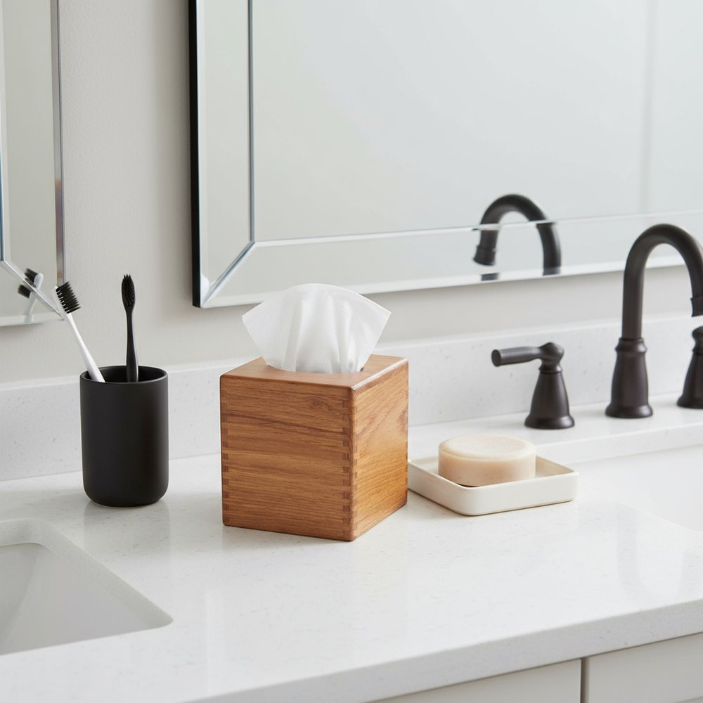 Traditional Solid Teak Square Tissue Box Cover — view 8