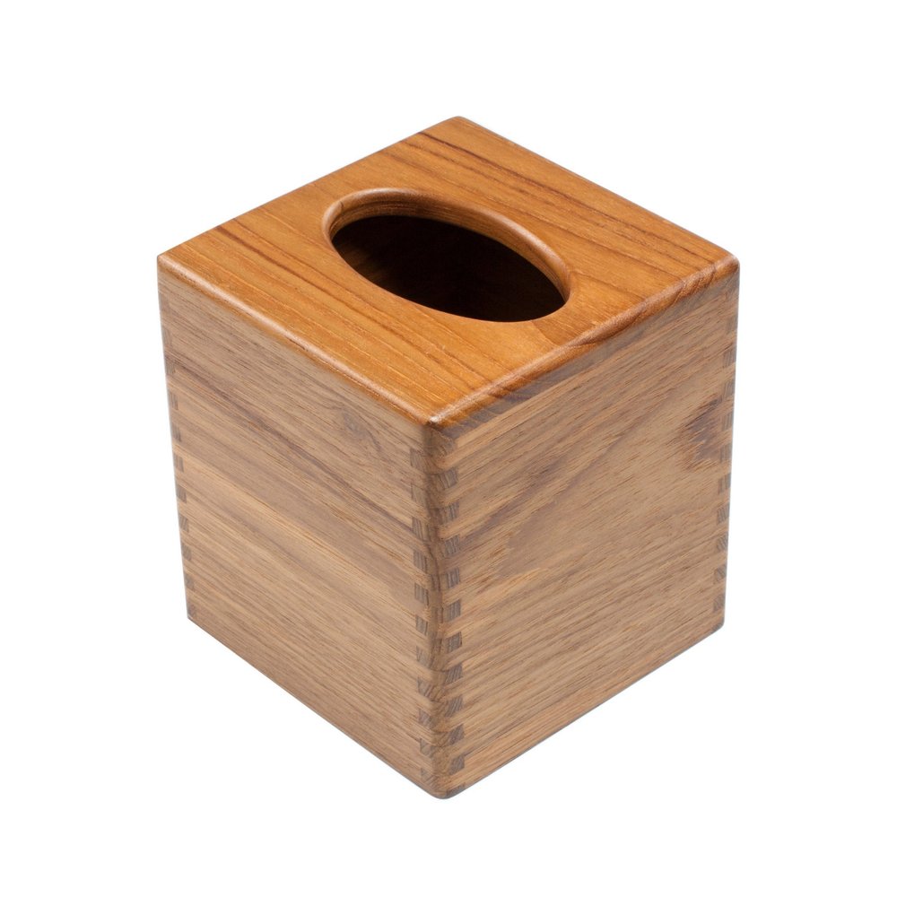 Traditional Solid Teak Square Tissue Box Cover — view 1