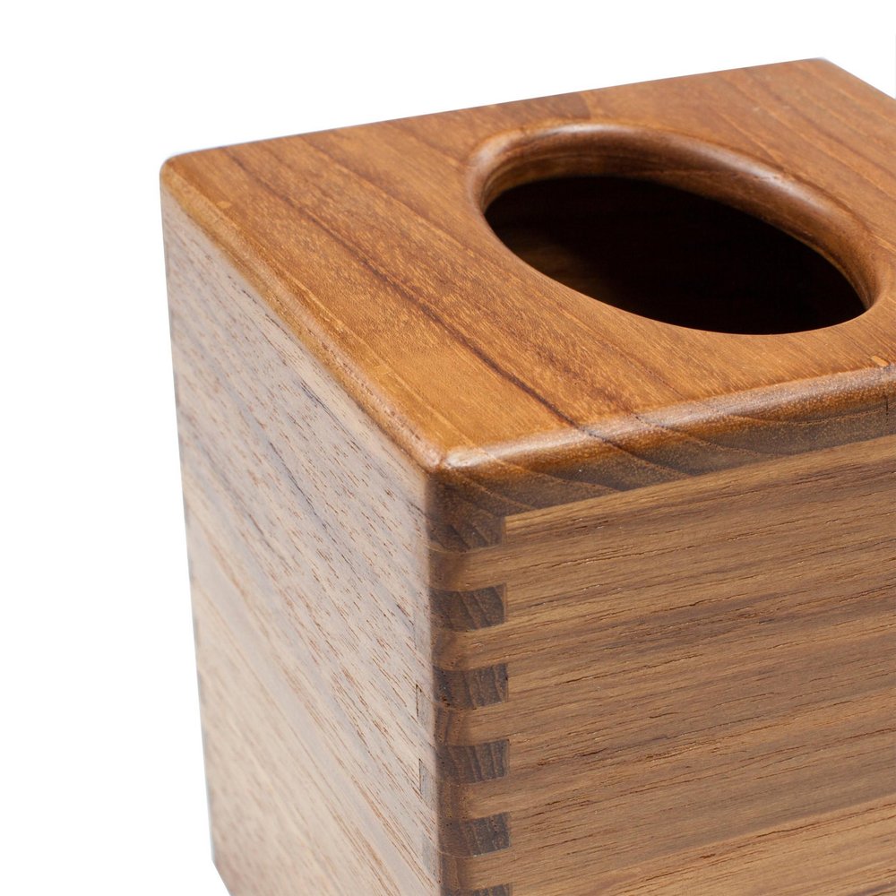 Traditional Solid Teak Square Tissue Box Cover — view 4