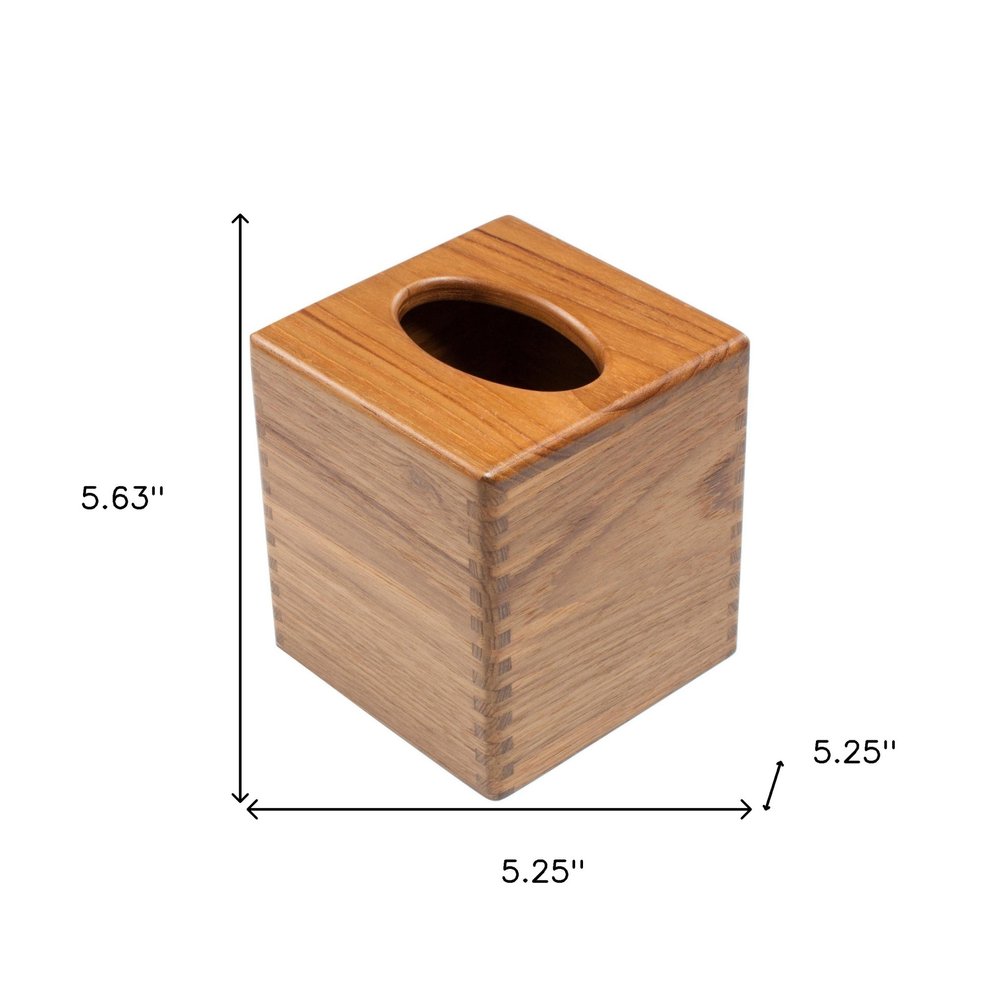 Traditional Solid Teak Square Tissue Box Cover — view 5
