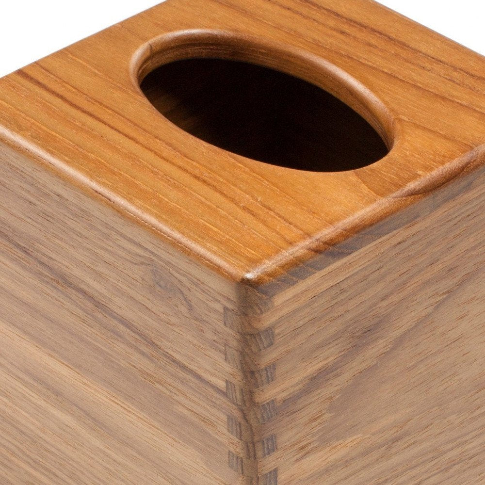 Traditional Solid Teak Square Tissue Box Cover — view 6
