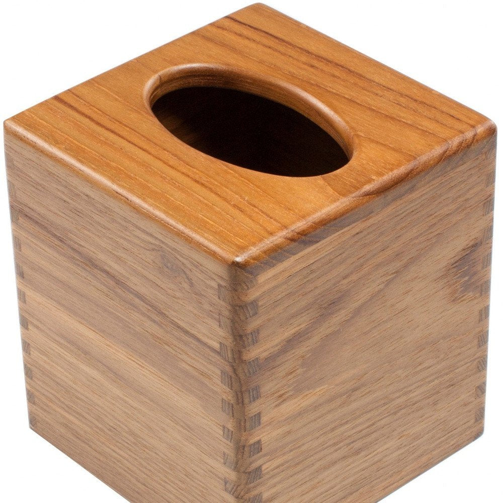 Traditional Solid Teak Square Tissue Box Cover — view 7