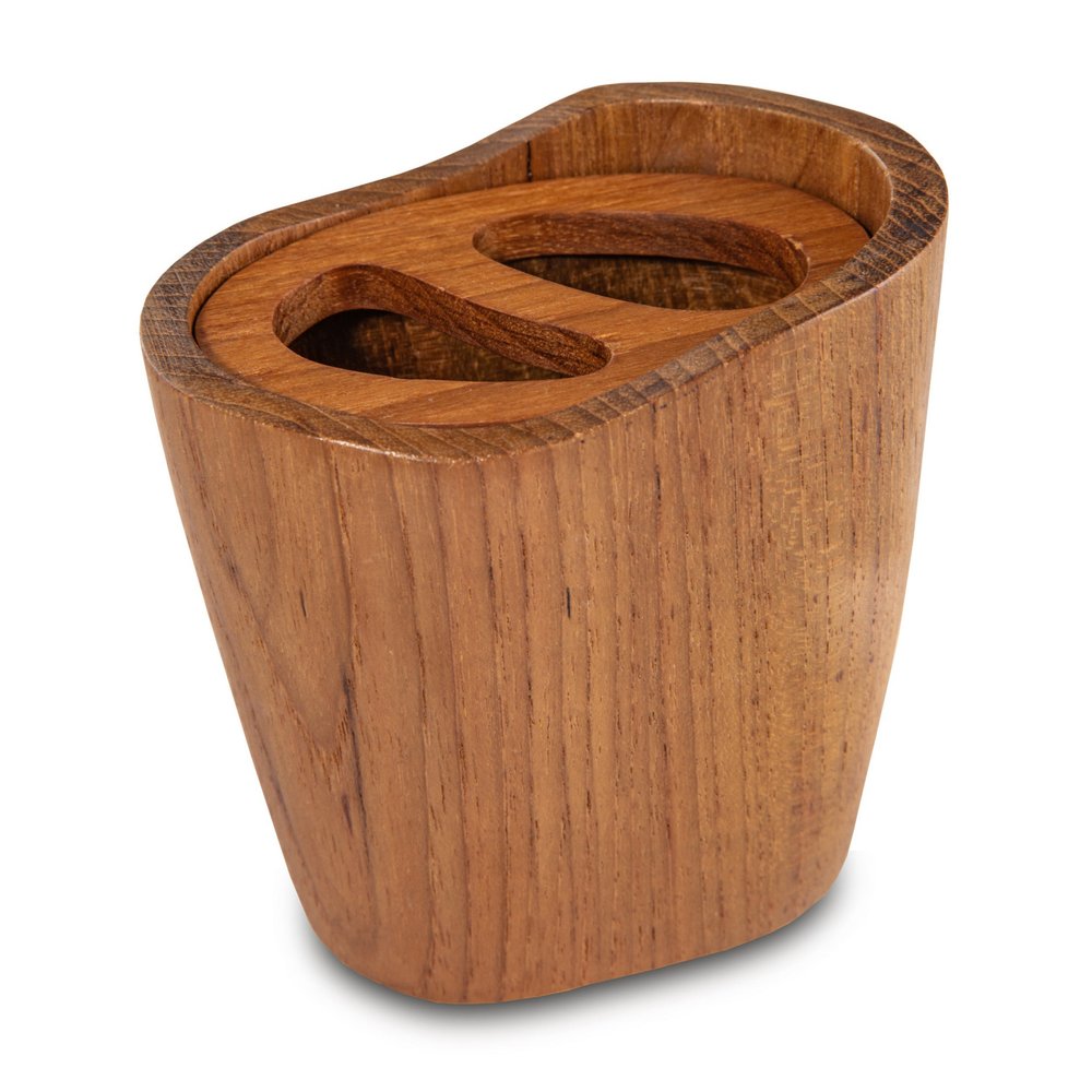 Natural Brown Solid Teak Oval Toothbrush Holder — view 1