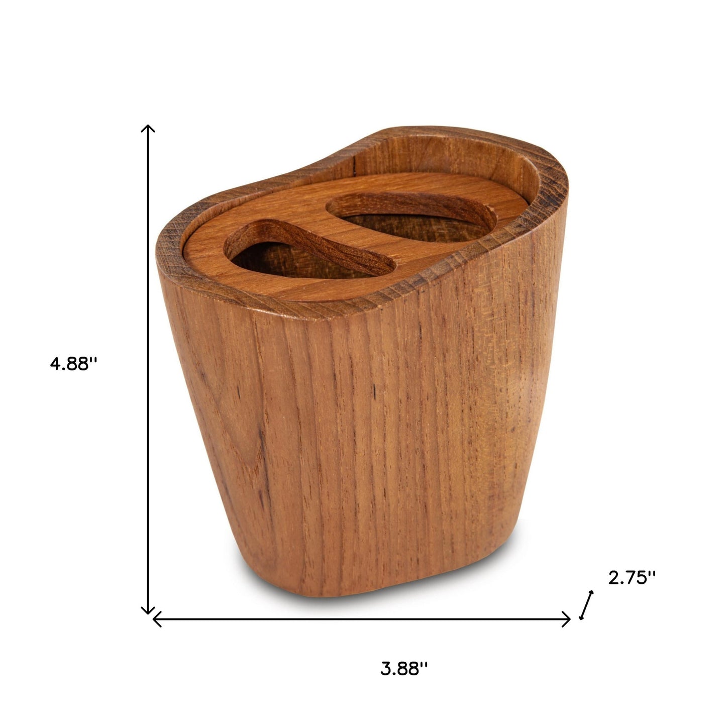 Natural Brown Solid Teak Oval Toothbrush Holder