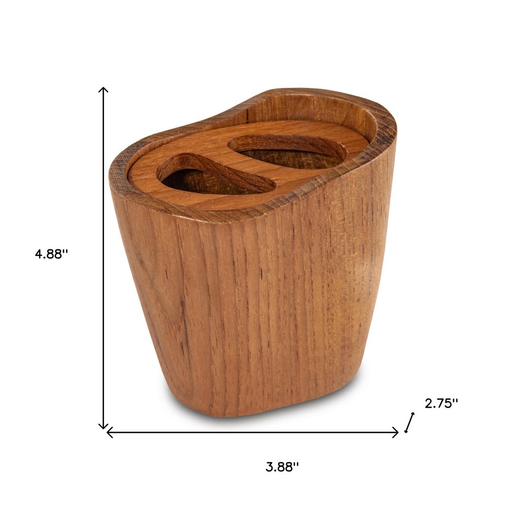 Natural Brown Solid Teak Oval Toothbrush Holder HomeRoots