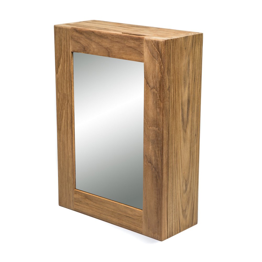 Solid Teak Mirrored Hanging Medicine Cabinet — view 1
