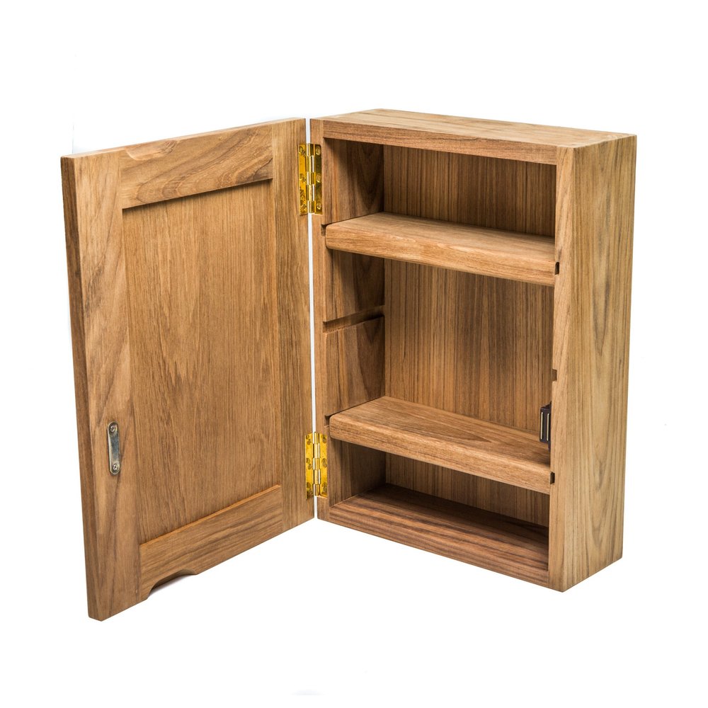 Solid Teak Mirrored Hanging Medicine Cabinet — view 3