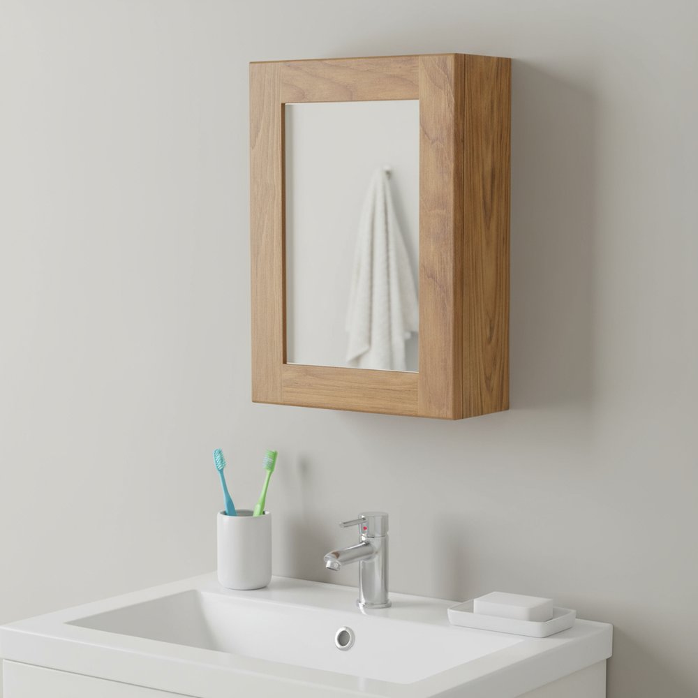 Solid Teak Mirrored Hanging Medicine Cabinet — view 9