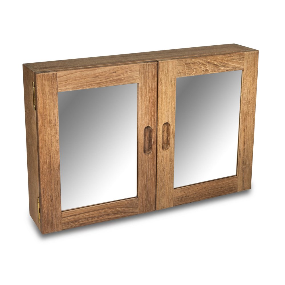 Traditional Solid Teak Double Door Mirrored Medicine Cabinet — view 2