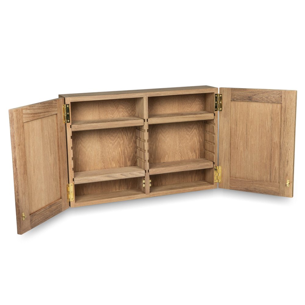Traditional Solid Teak Double Door Mirrored Medicine Cabinet — view 3