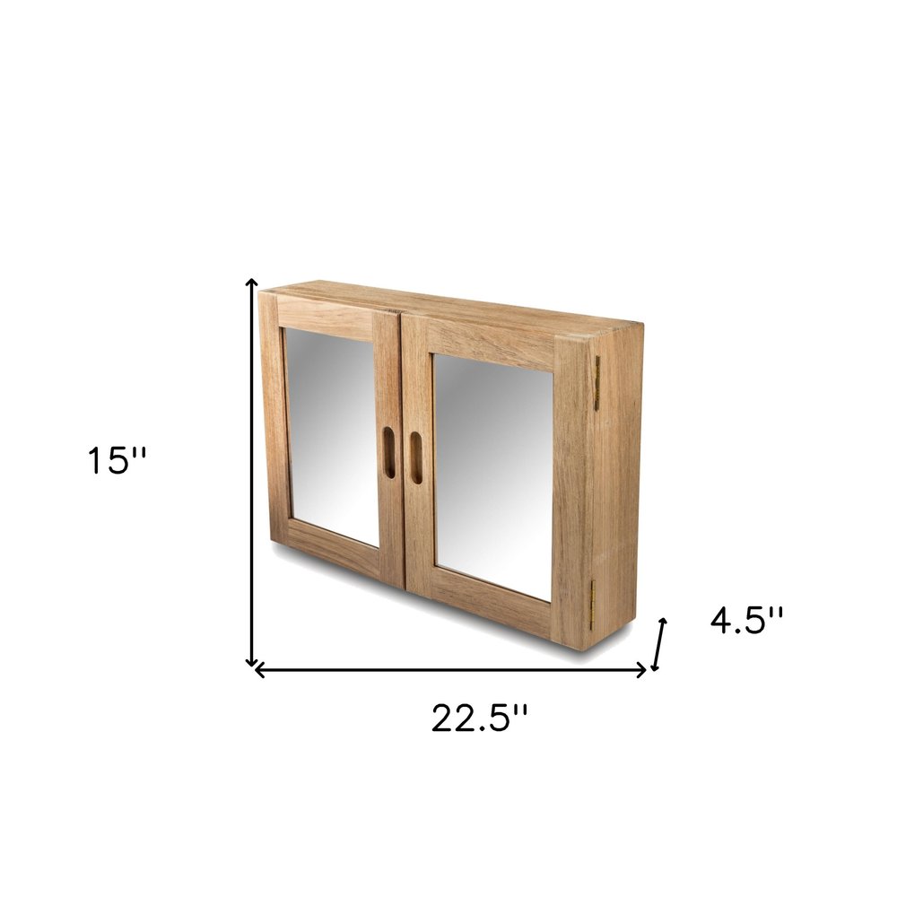 Traditional Solid Teak Double Door Mirrored Medicine Cabinet — view 5