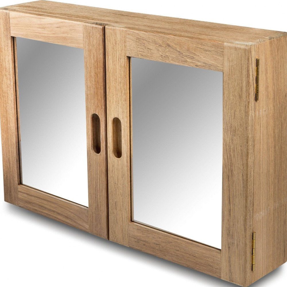 Traditional Solid Teak Double Door Mirrored Medicine Cabinet — view 7