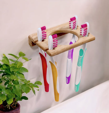 Traditional Solid Teak Wall Mount Cup and Toothbrush Holder HomeRoots