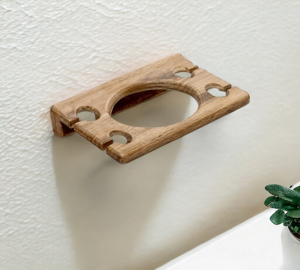 Traditional Solid Teak Wall Mount Cup and Toothbrush Holder HomeRoots