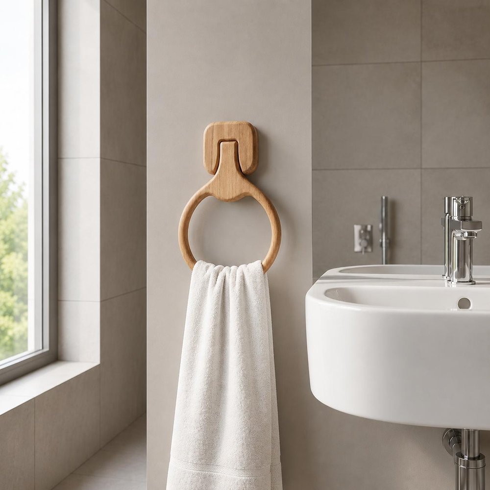 Natural Solid Teak Wood Wall Mount Towel Ring — view 8