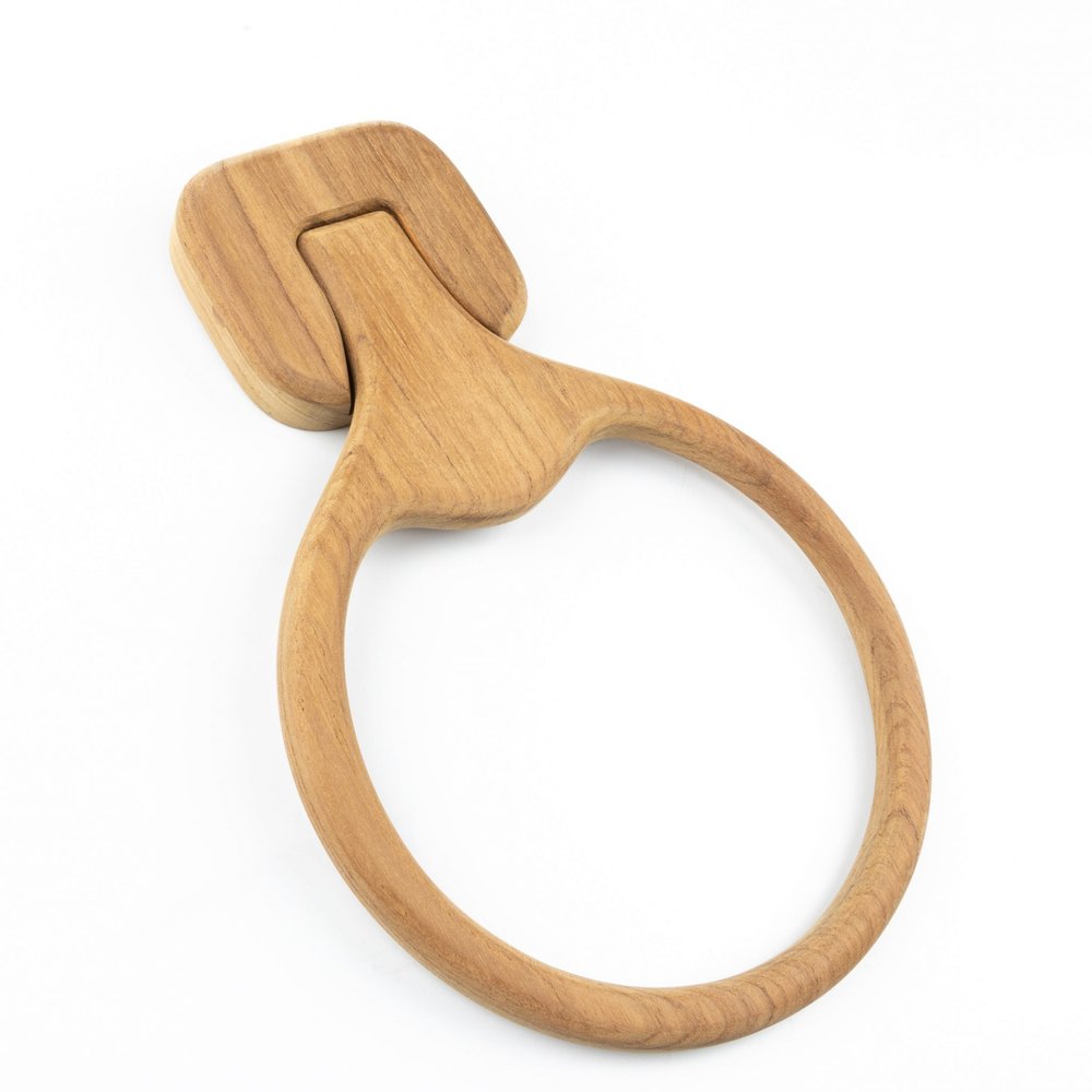 Natural Solid Teak Wood Wall Mount Towel Ring HomeRoots