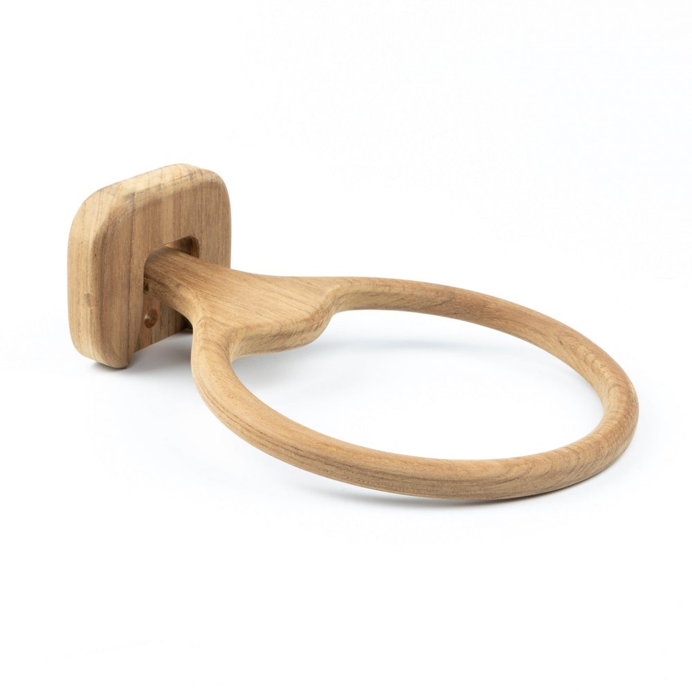 Natural Solid Teak Wood Wall Mount Towel Ring — view 2
