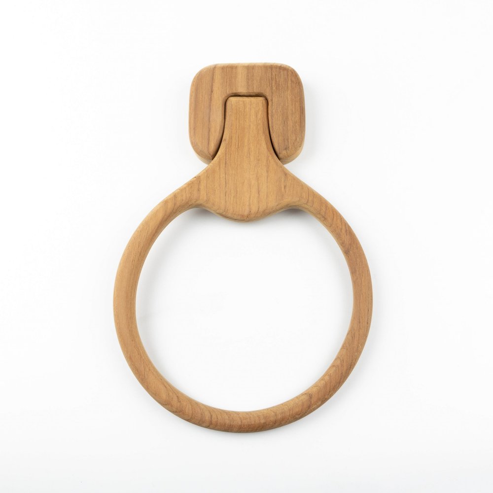Natural Solid Teak Wood Wall Mount Towel Ring — view 3