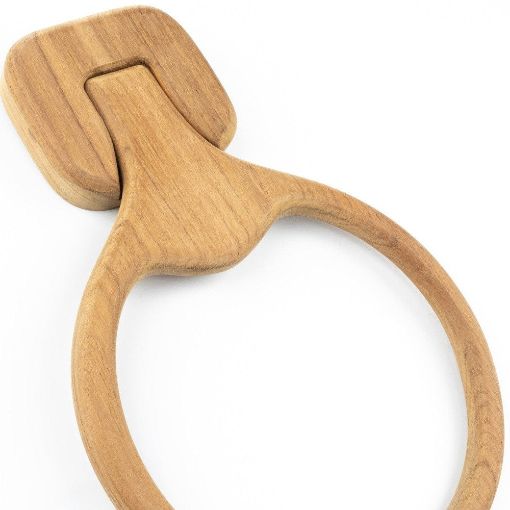 Natural Solid Teak Wood Wall Mount Towel Ring — view 5