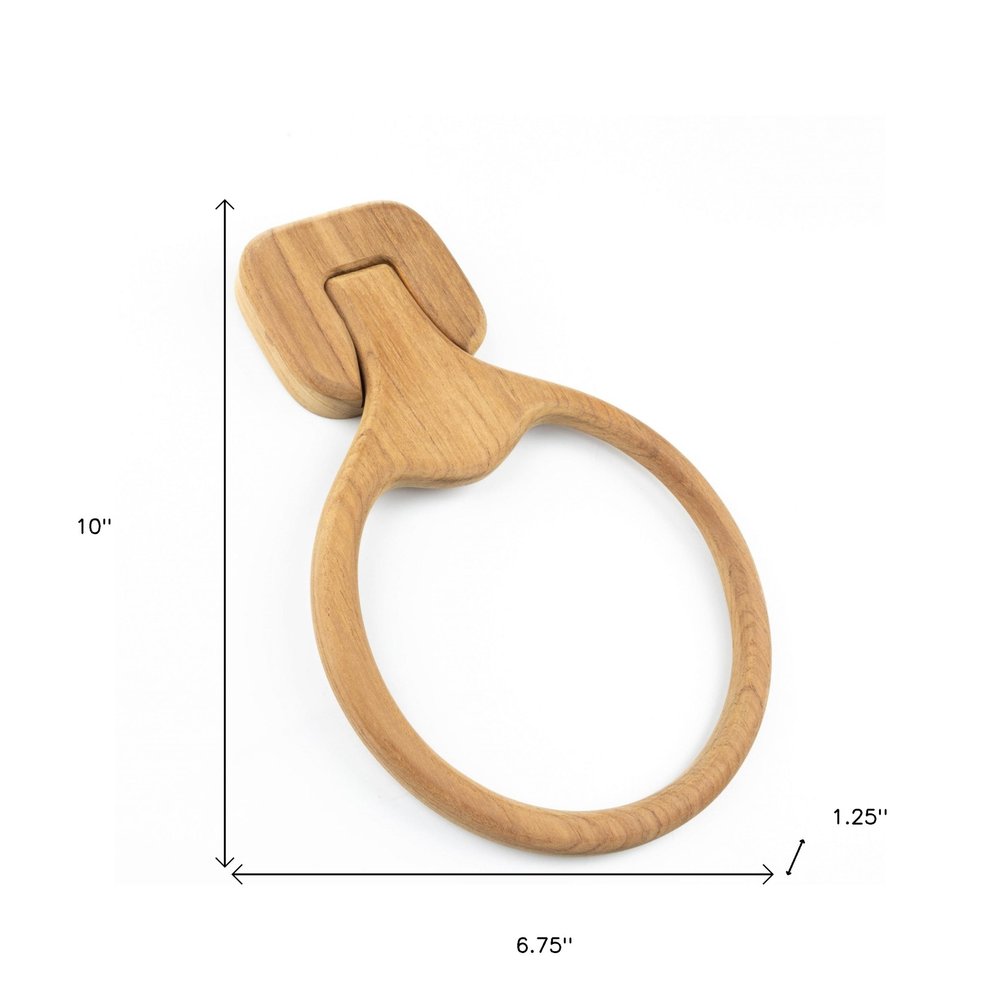 Natural Solid Teak Wood Wall Mount Towel Ring HomeRoots