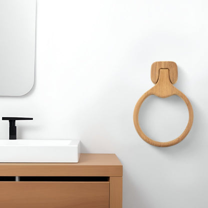 Natural Solid Teak Wood Wall Mount Towel Ring HomeRoots