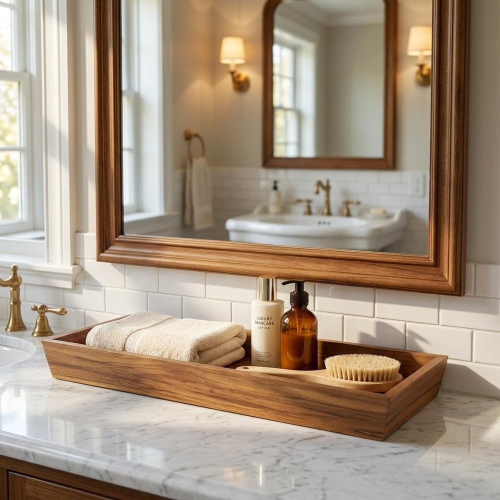 15" Brown Solid Teak Vanity Tray — view 7
