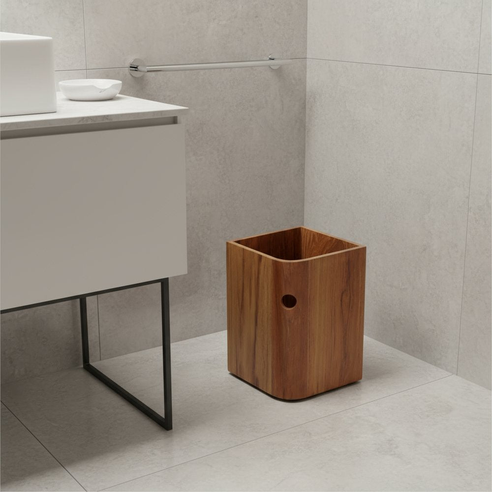 Designer Genuine Teak Waste Basket HomeRoots