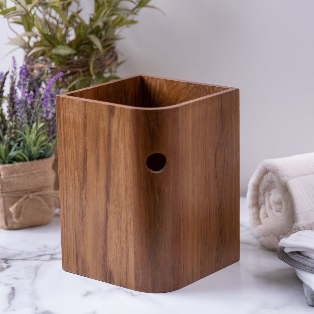 Designer Genuine Teak Waste Basket HomeRoots