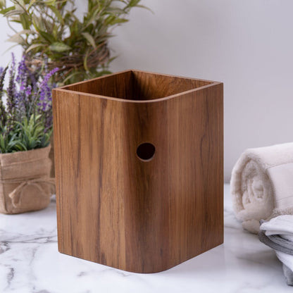 Designer Genuine Teak Waste Basket HomeRoots