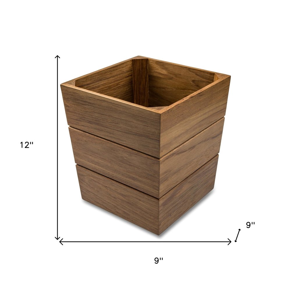 12" Traditional Solid Teak Large Waste Basket HomeRoots