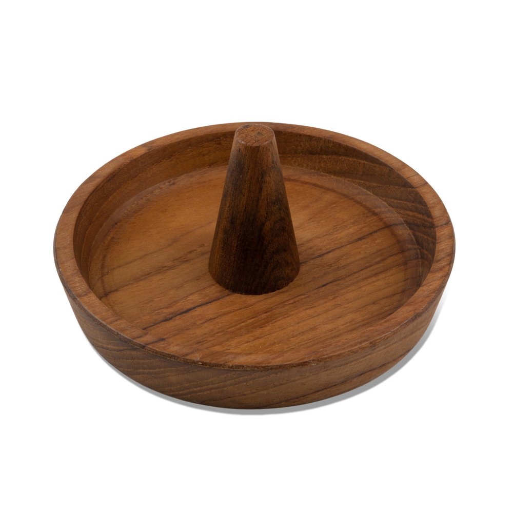 Traditional Solid Teak Ring Cone Jewelry Dish — view 1