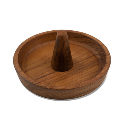 Traditional Solid Teak Ring Cone Jewelry Dish