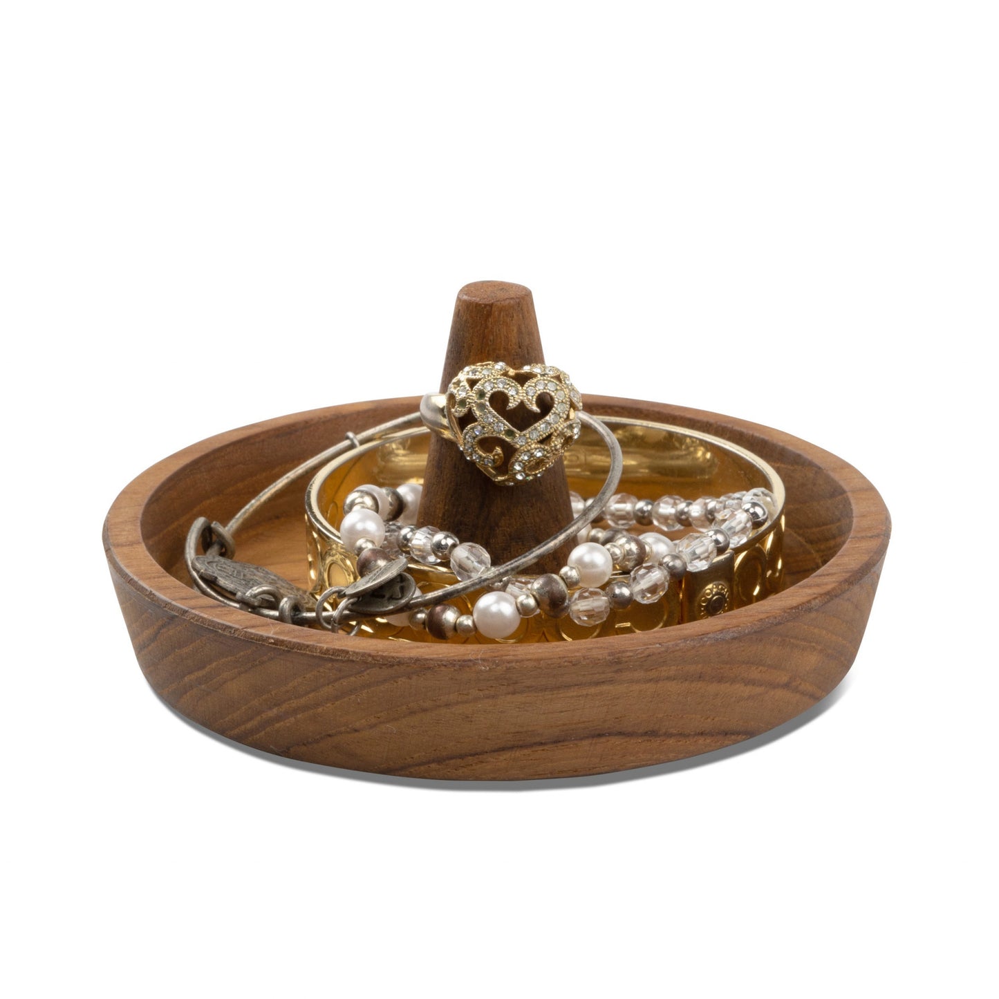 Traditional Solid Teak Ring Cone Jewelry Dish