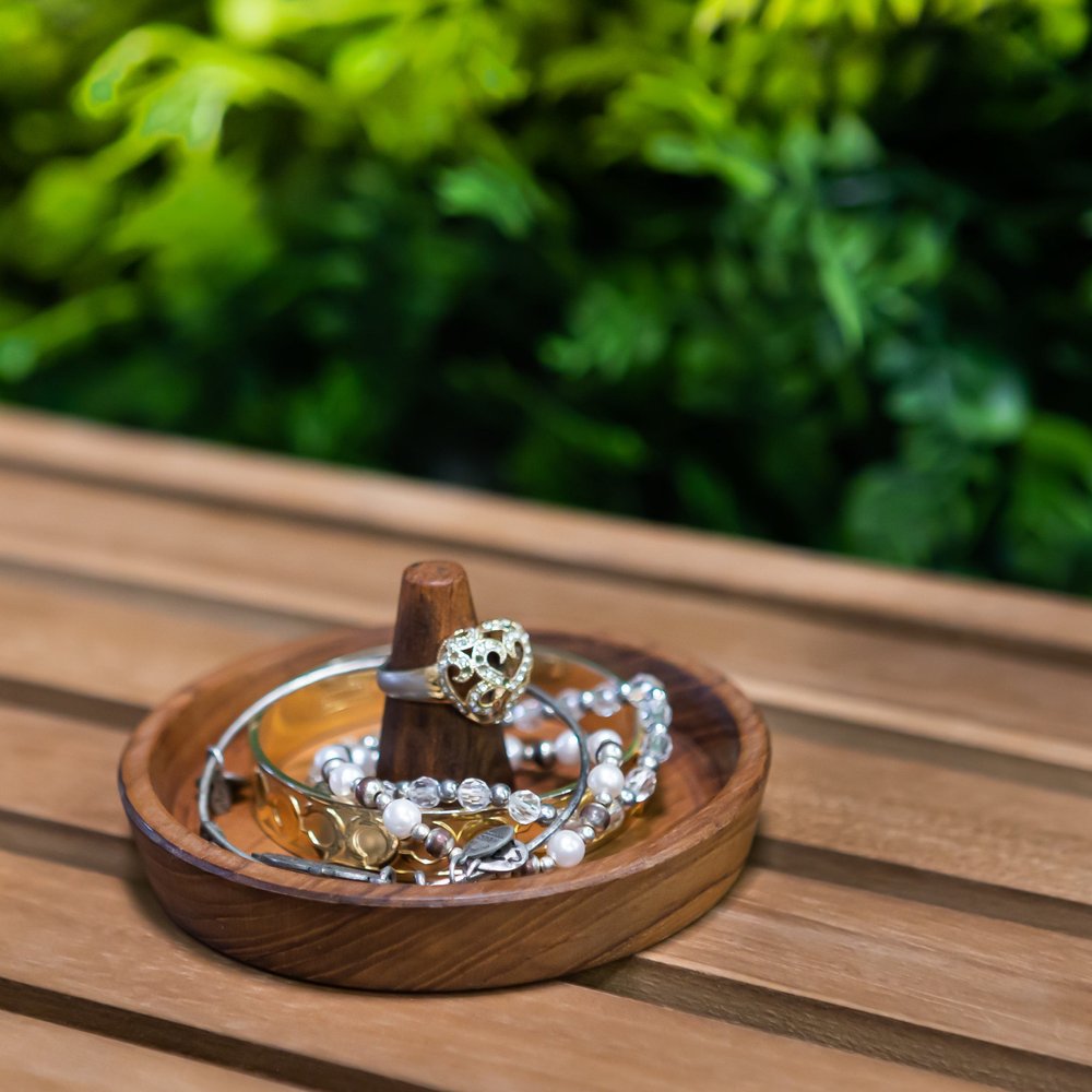 Traditional Solid Teak Ring Cone Jewelry Dish — view 2