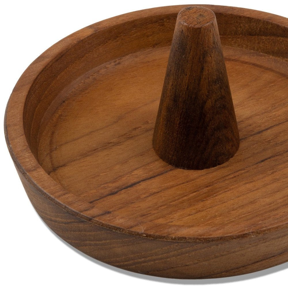 Traditional Solid Teak Ring Cone Jewelry Dish HomeRoots