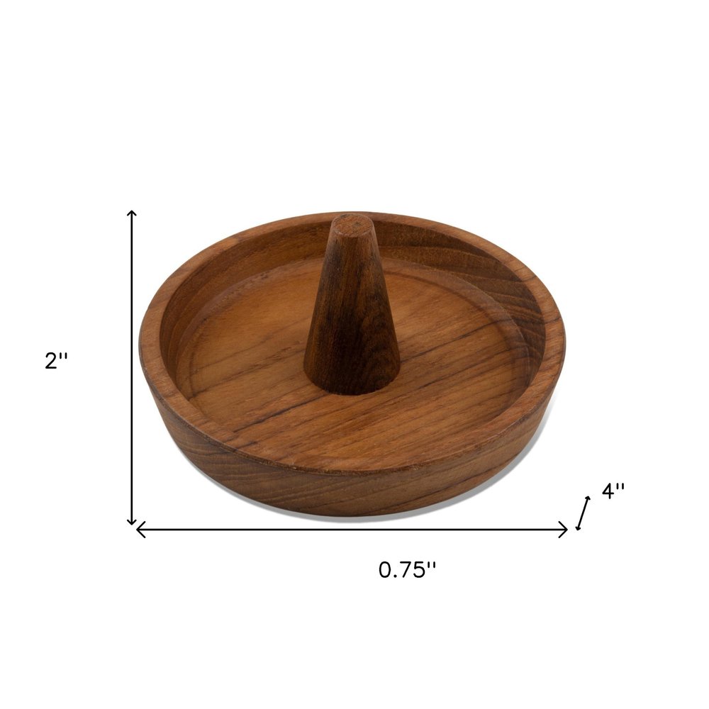 Traditional Solid Teak Ring Cone Jewelry Dish HomeRoots