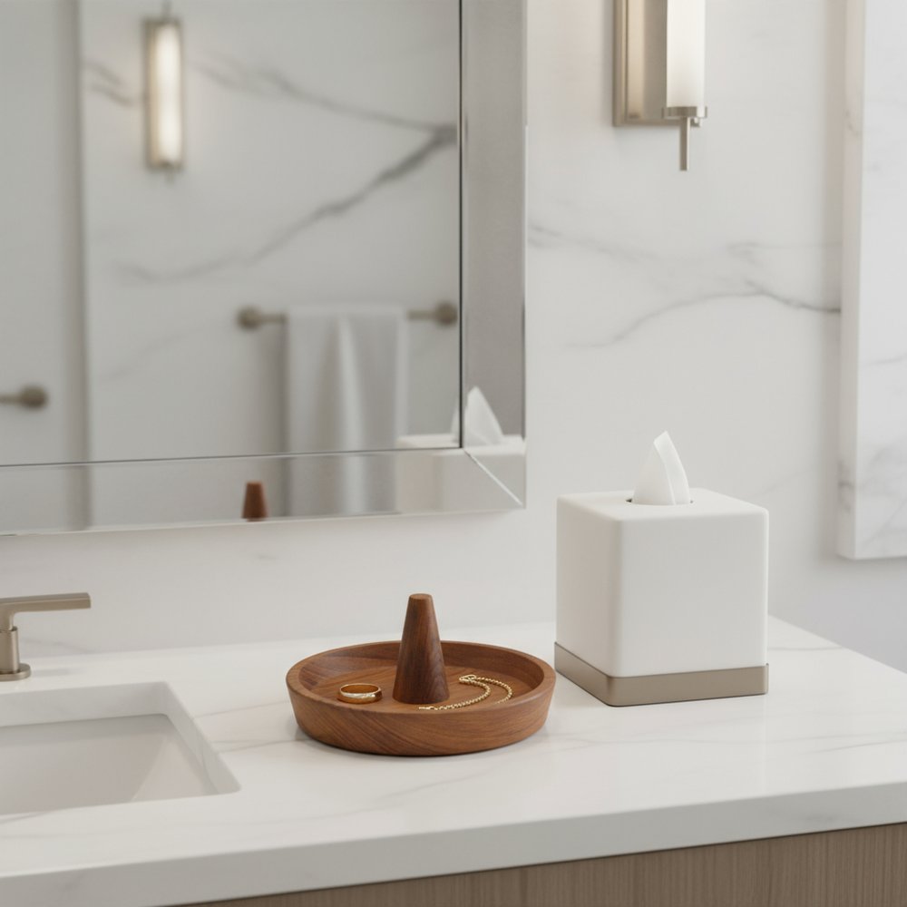 Traditional Solid Teak Ring Cone Jewelry Dish HomeRoots