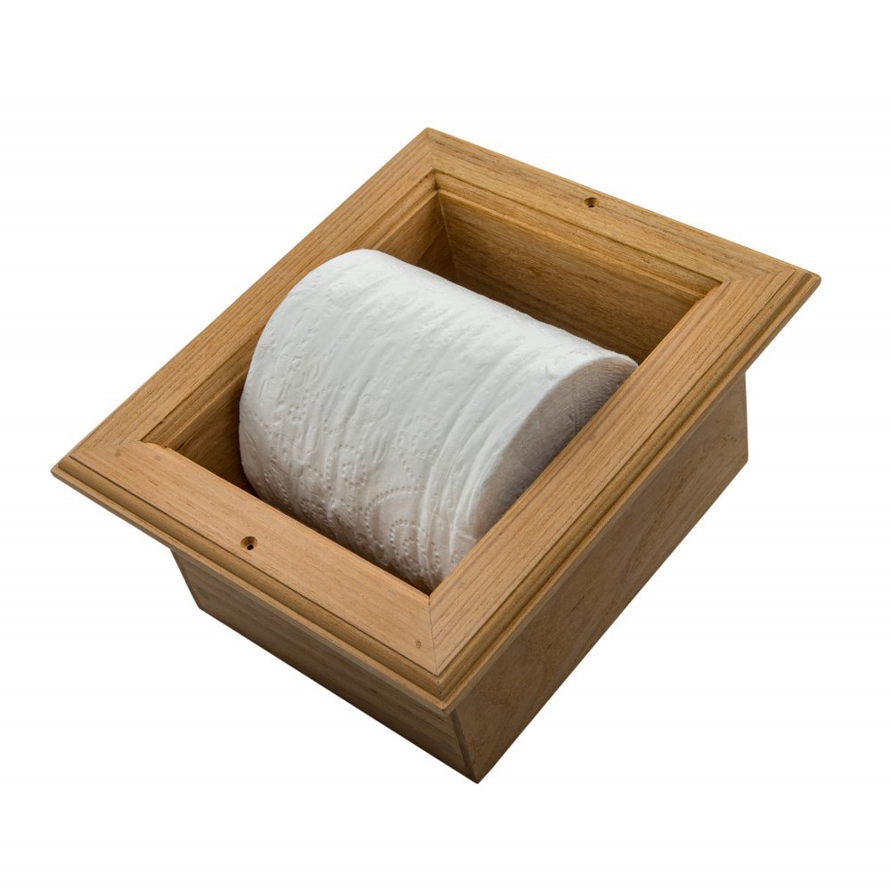 Traditional Solid Teak Recessed Wall Mount Toilet Paper Holder — view 1