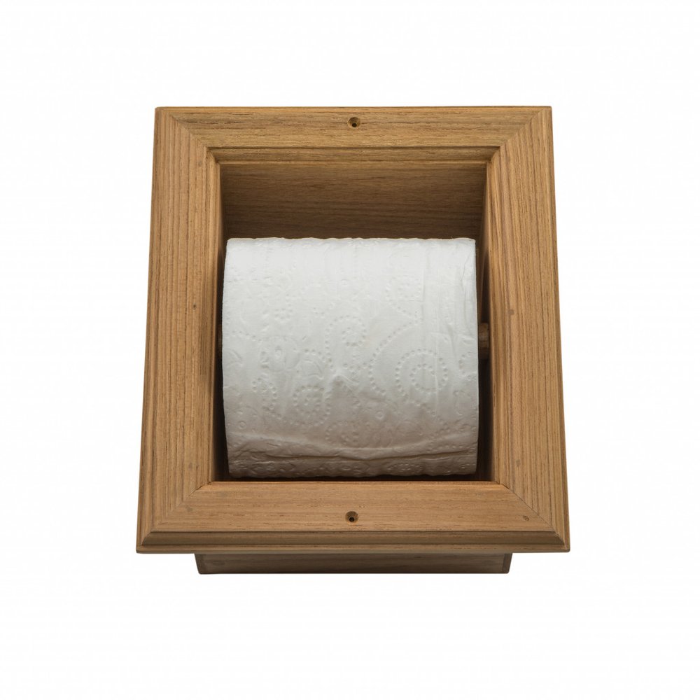Traditional Solid Teak Recessed Wall Mount Toilet Paper Holder — view 3