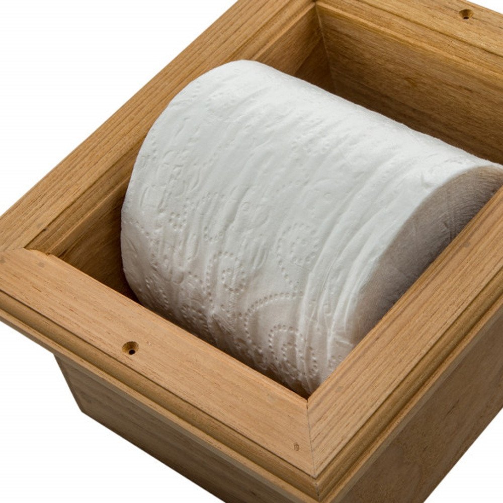 Traditional Solid Teak Recessed Wall Mount Toilet Paper Holder — view 6