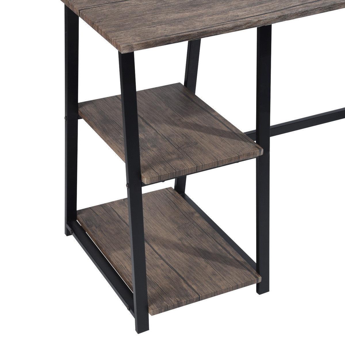 Modern Home Office Computer Table With Storage Shelves - Vintage Brown - FurniFindUSA