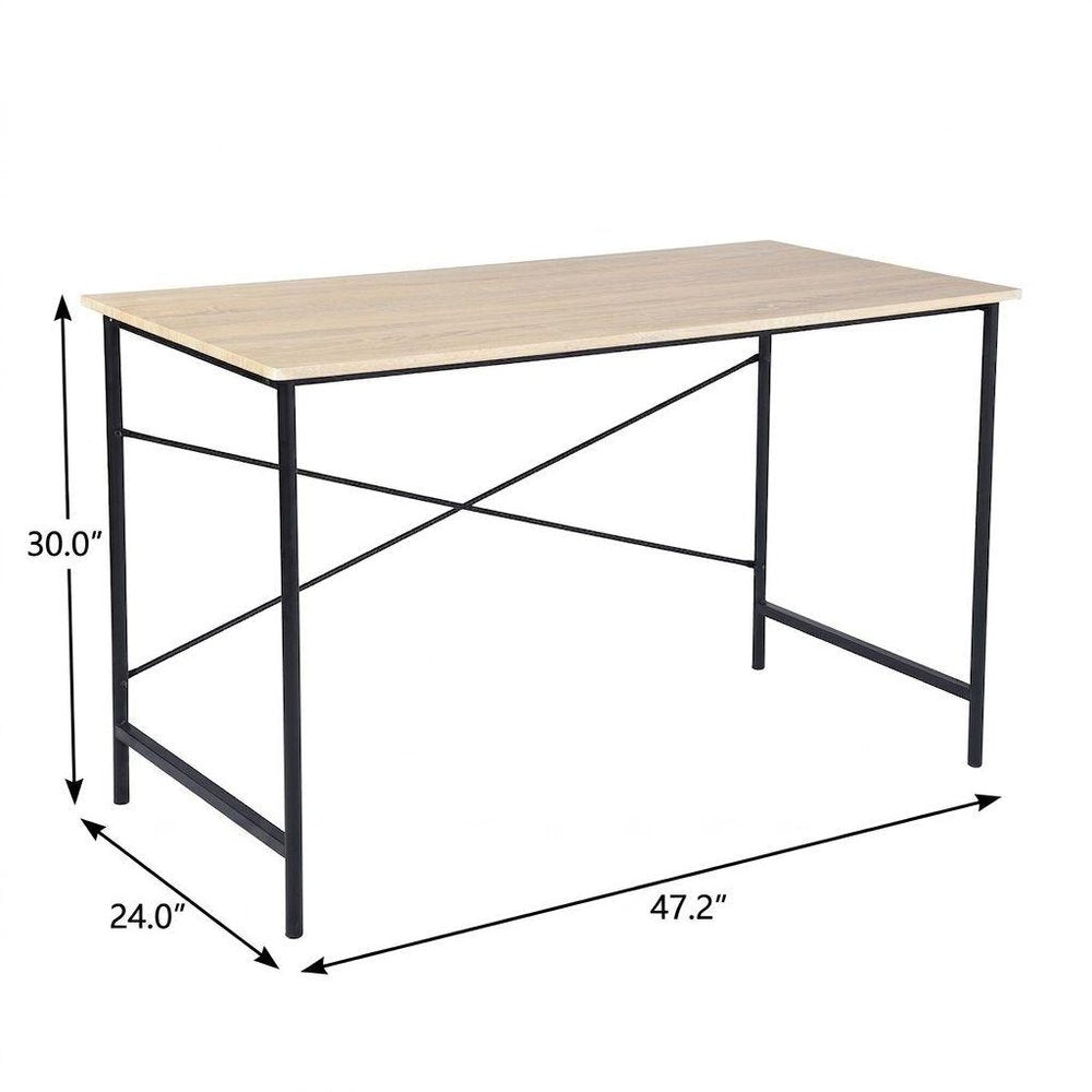 47" Natural and Black Wood and Aluminum Computer Desk HomeRoots